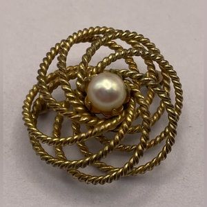 3 for $30 Vintage Dainty Stamped 12K Gold Filled Twisted Wreath Brooch Pin Pearl